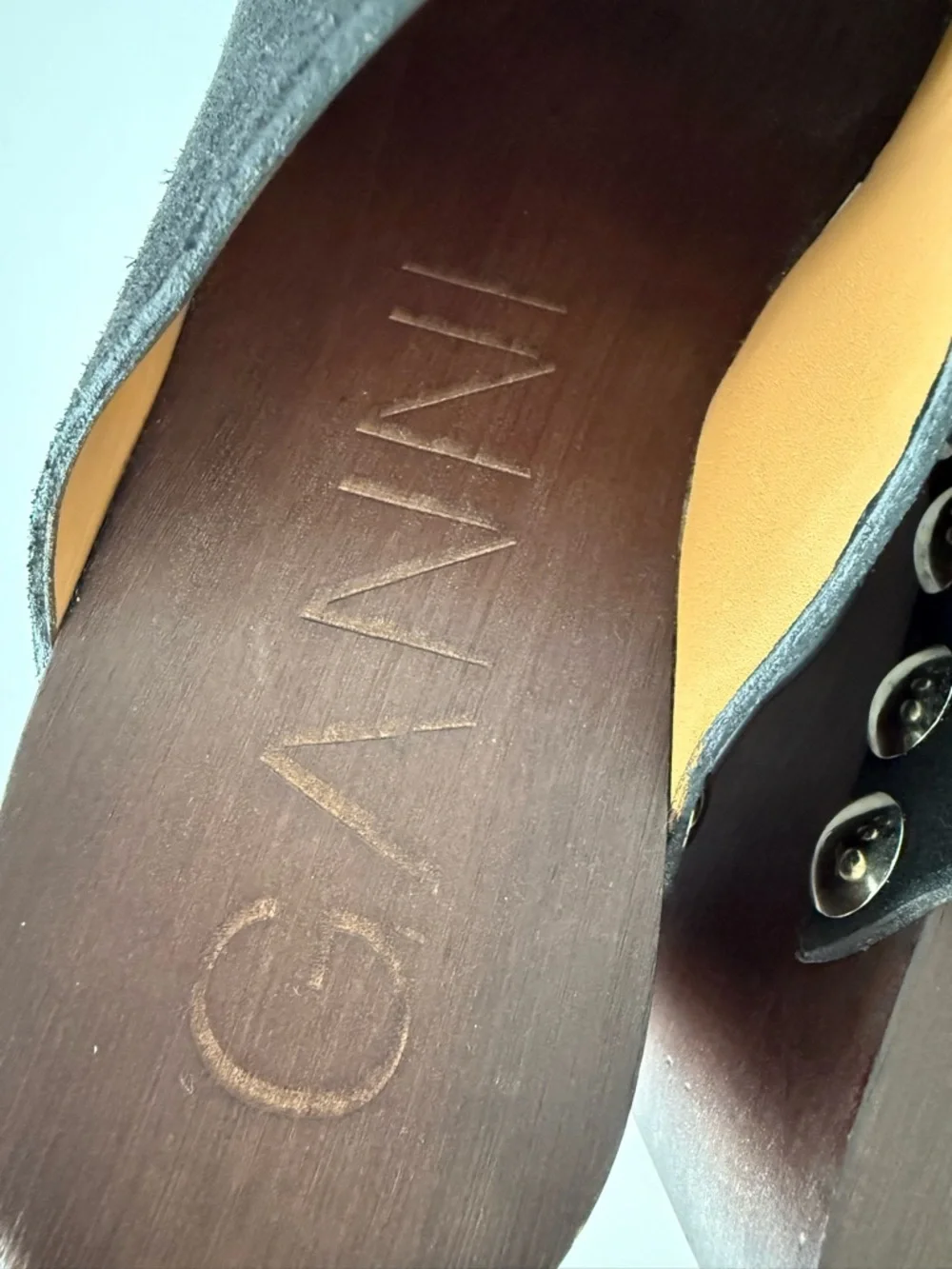 GANNI Retro Studded Wood Black Suede Clogs Open Toe Wedge - Picture 10 of 16